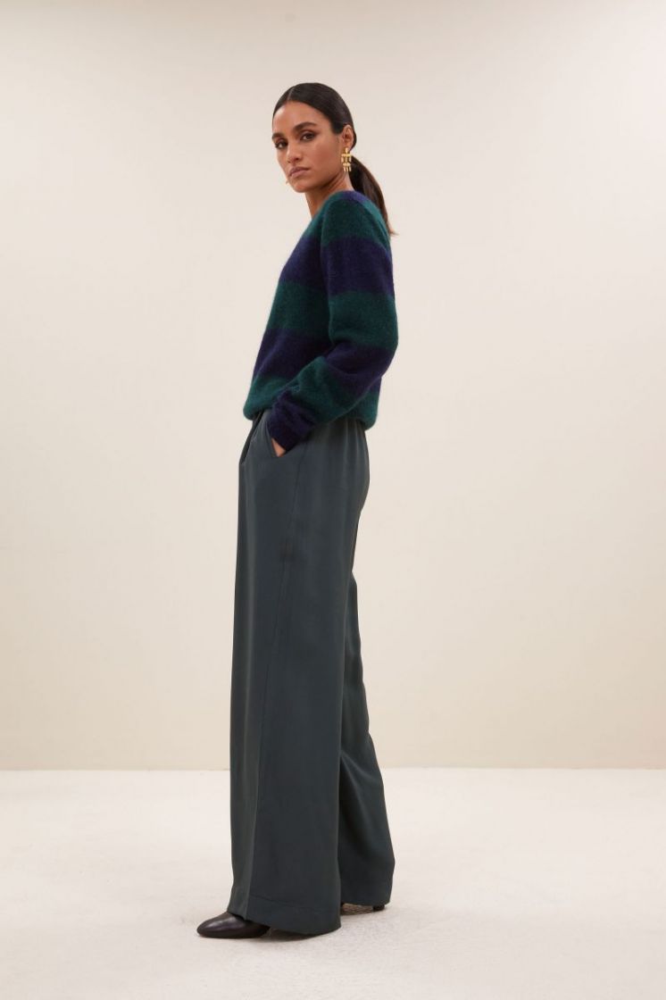 Gwen big stripe pullover 476-Dark green 