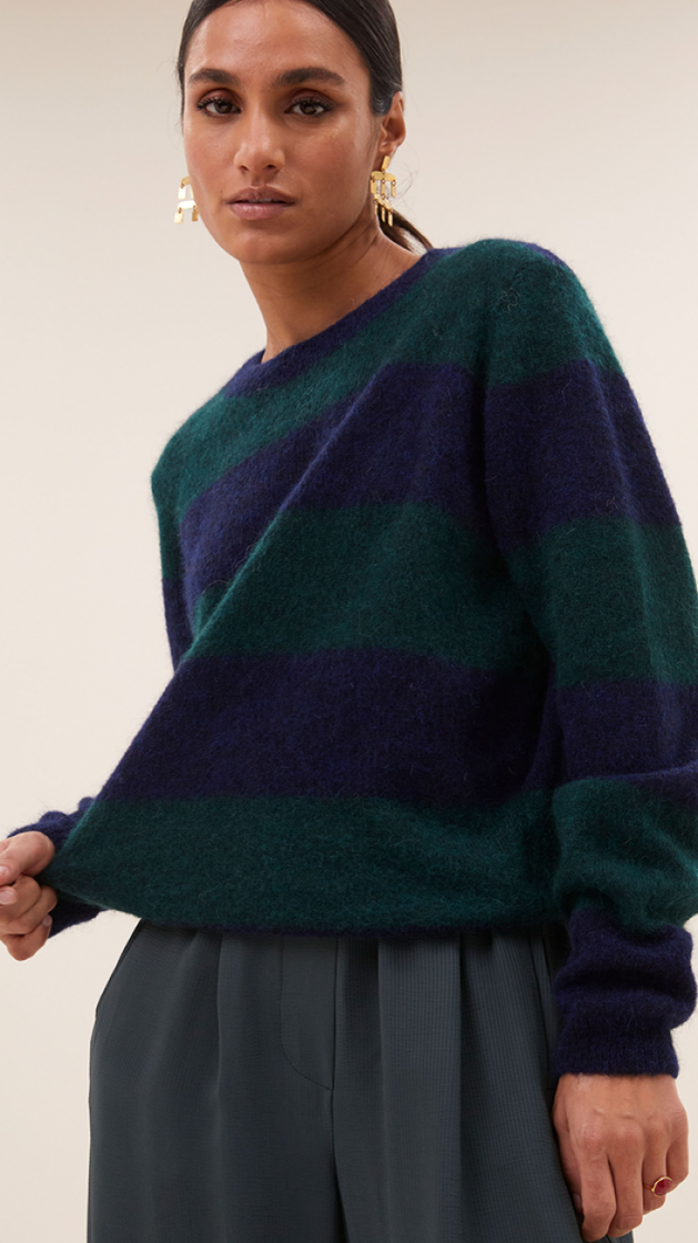 Gwen big stripe pullover 476-Dark green 