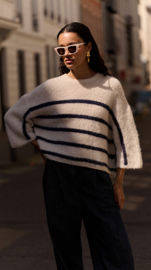 Fleur stripe pullover 717-Marine Stri
