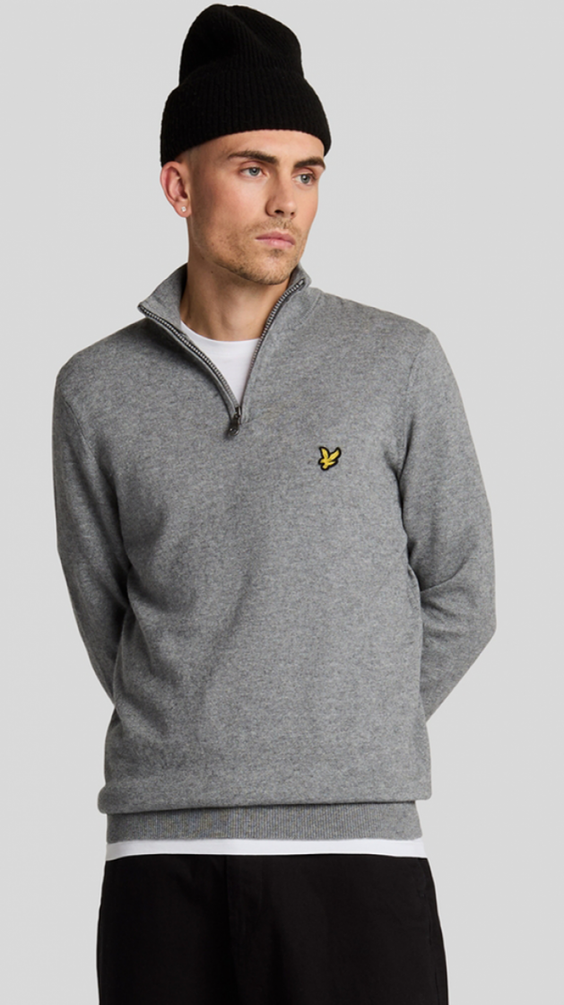 cotton merino quarter zip T28-Mid Grey