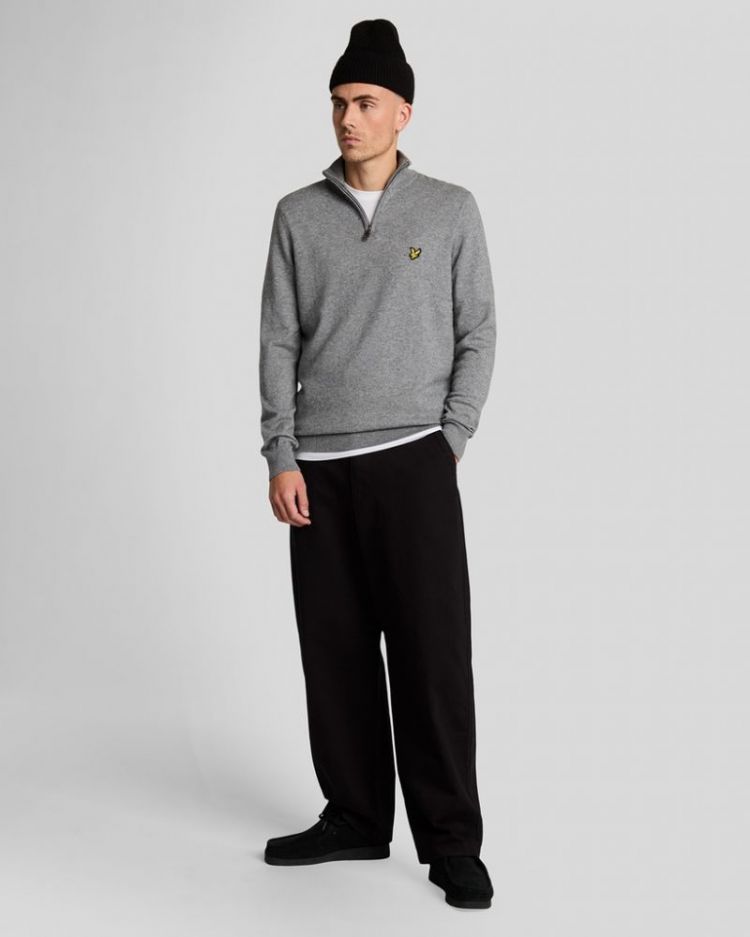 cotton merino quarter zip T28-Mid Grey