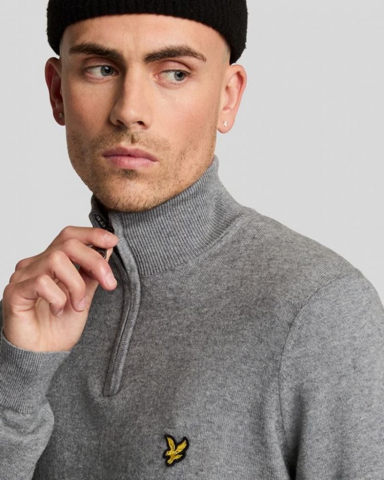 cotton merino quarter zip T28-Mid Grey