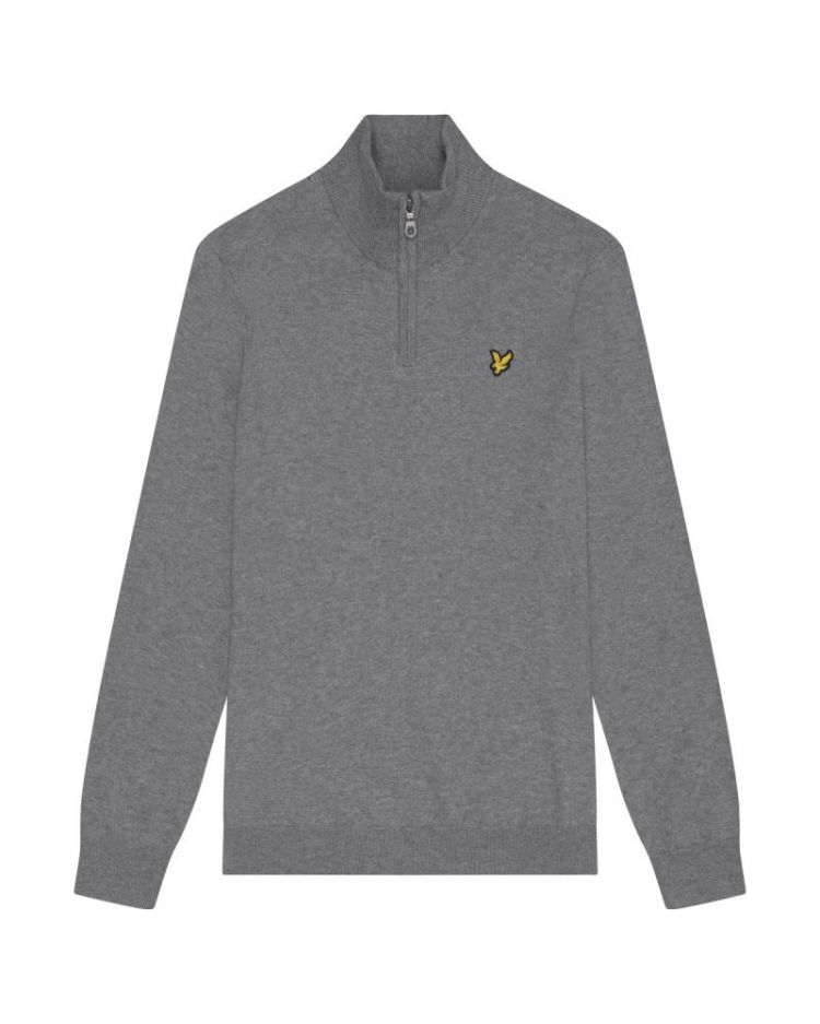 cotton merino quarter zip T28-Mid Grey