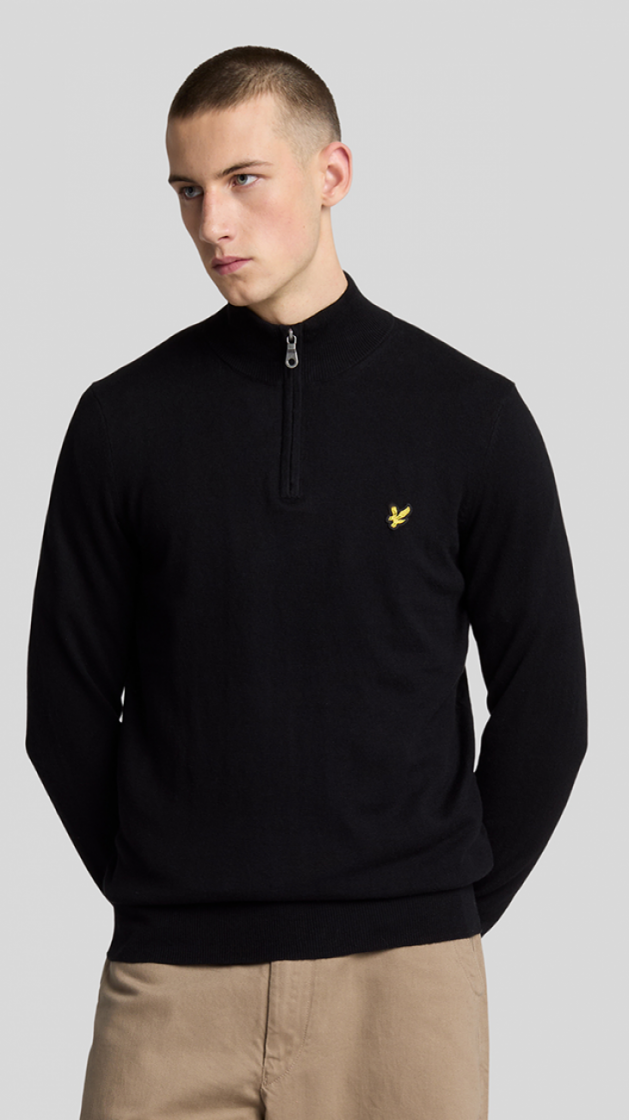 cotton merino quarter zip Z865-Jet Black