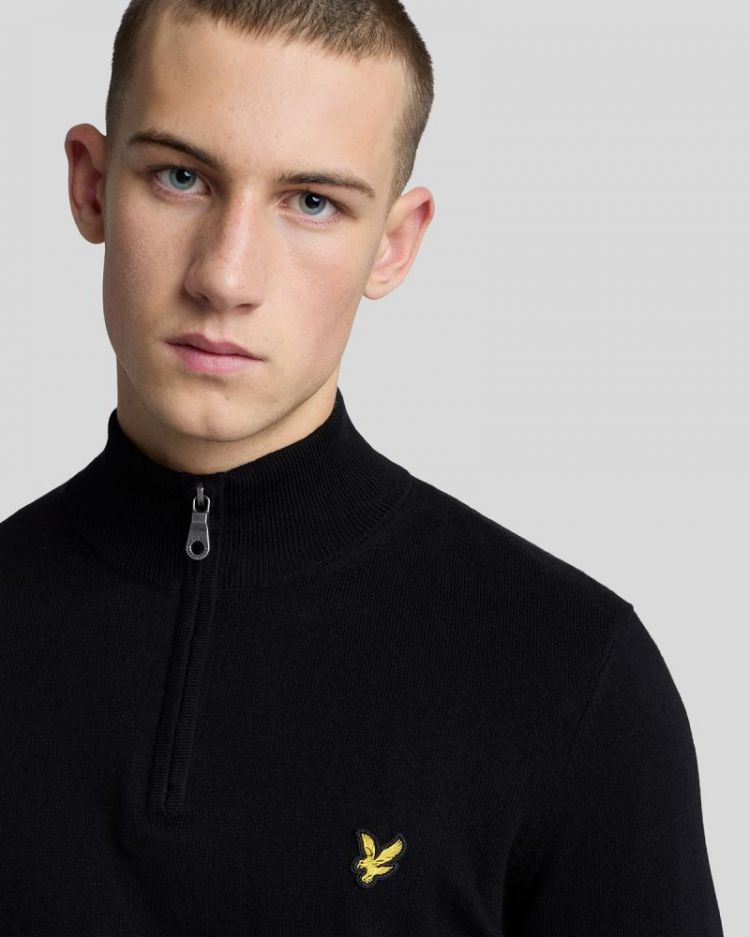 cotton merino quarter zip Z865-Jet Black