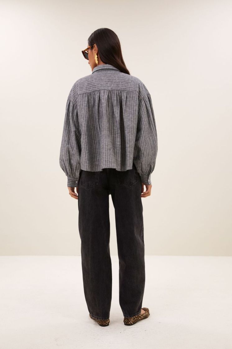 Sarah Short Thin Stripe Blouse 833-Ash Grey St