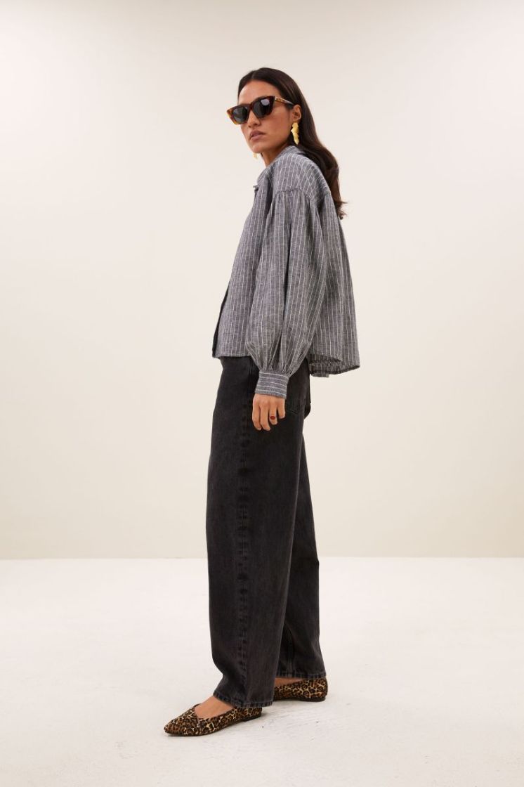 Sarah Short Thin Stripe Blouse 833-Ash Grey St
