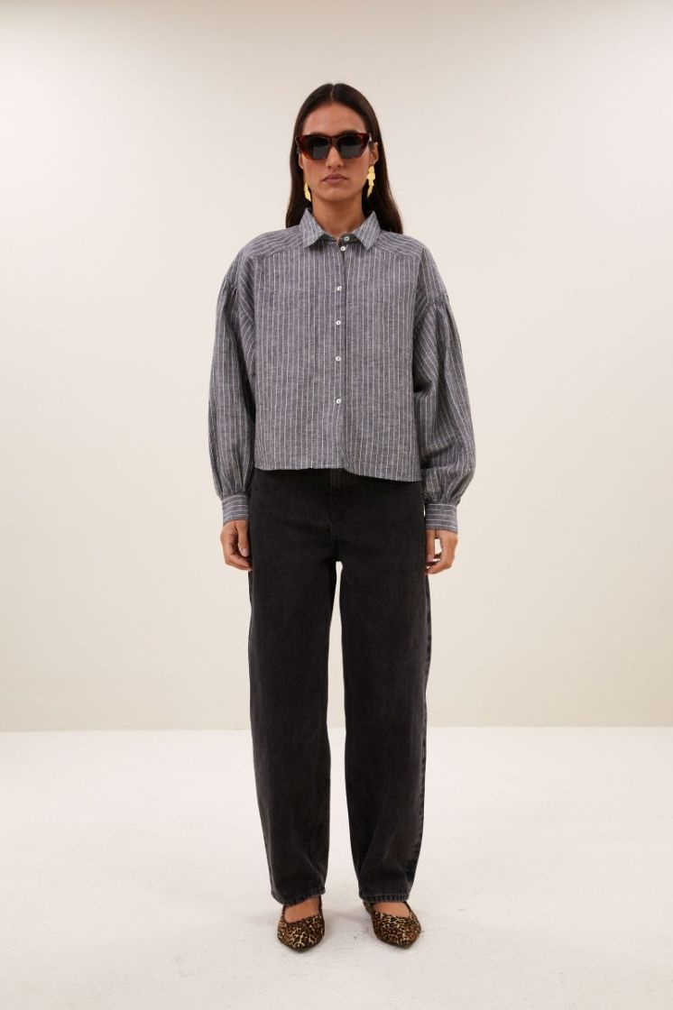 Sarah Short Thin Stripe Blouse 833-Ash Grey St