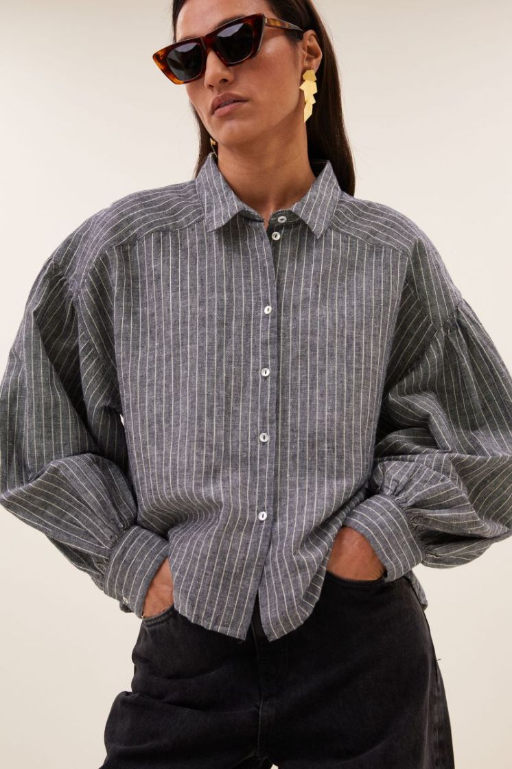 Sarah Short Thin Stripe Blouse 833-Ash Grey St