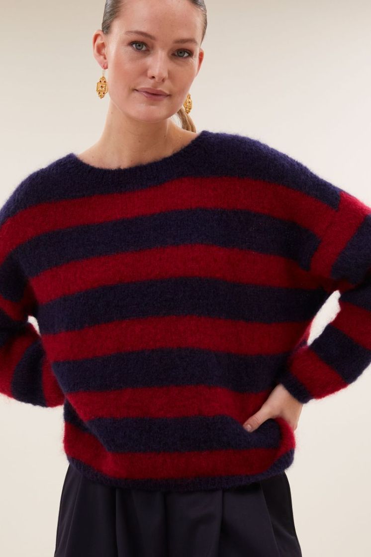 Gigi Stripe Pullover 1327-Wine Strip