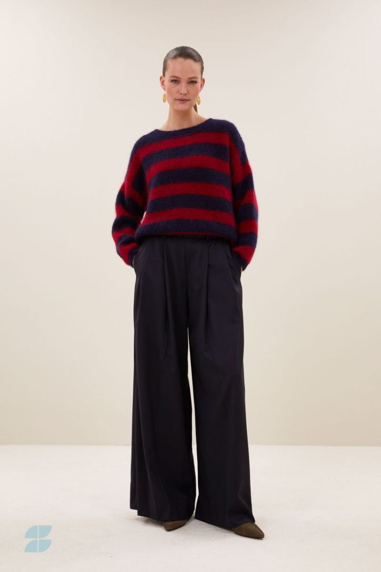 Gigi Stripe Pullover 1327-Wine Strip