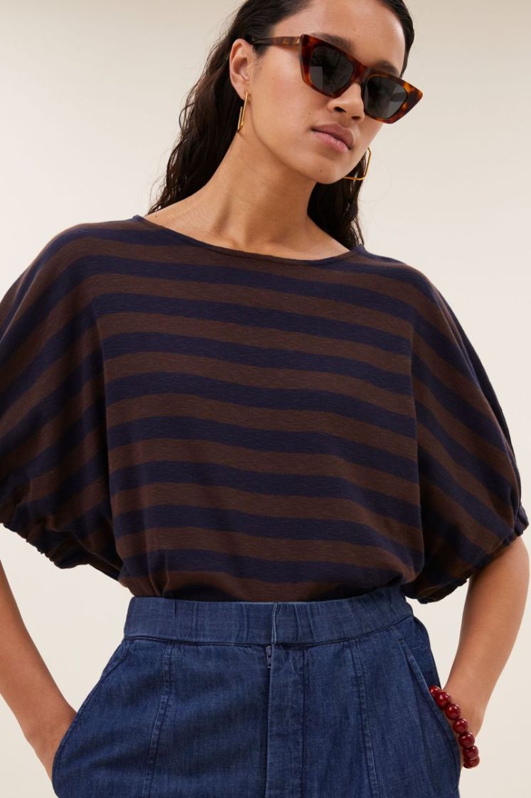 Merle Big Stripe Top 1722-Coffe Bean