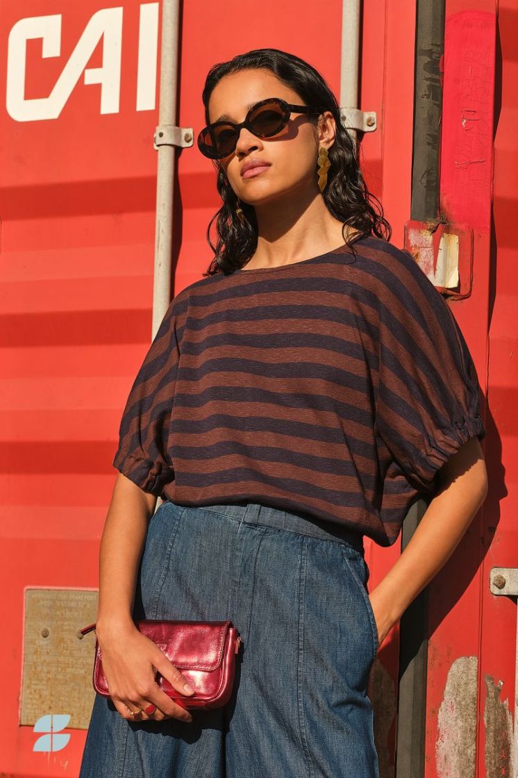Merle Big Stripe Top 1722-Coffe Bean