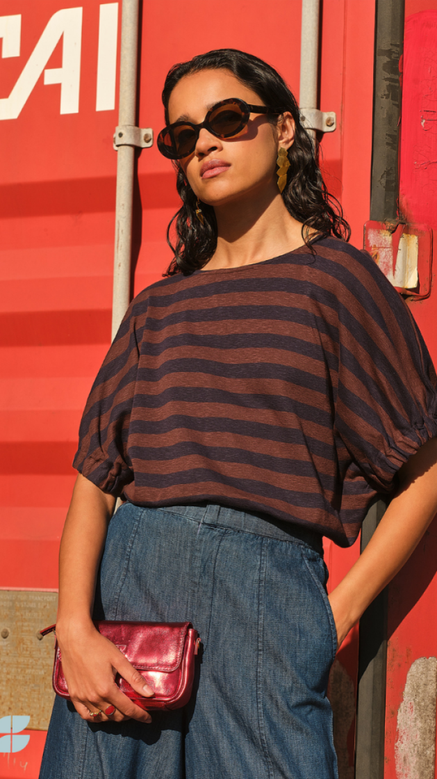 Merle Big Stripe Top 1722-Coffe Bean