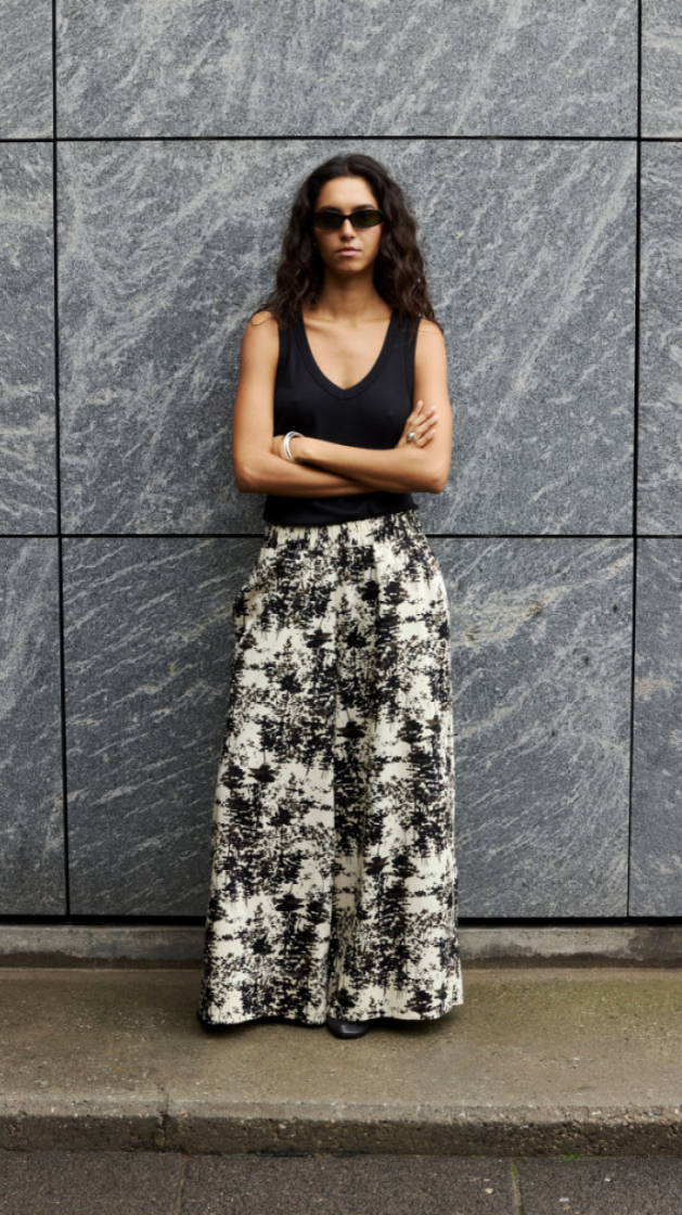 SLNaelle printed pants 305085-Oatmeal 
